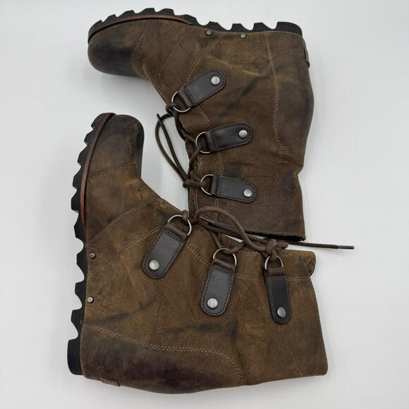 Sorel Joan Of Arctic Wedge Boots Brown Rustic Leather Lace-Up Womens Size 9 - Picture 6 of 9